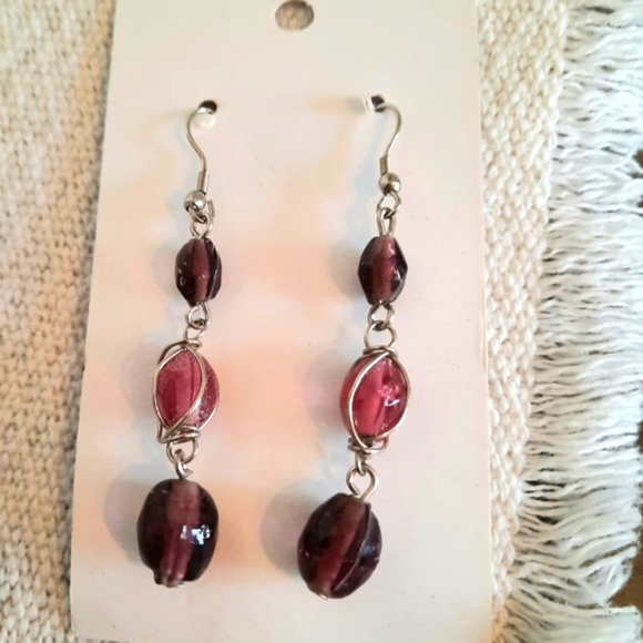 VINTAGE Glass bead NECKLACE  & EARRINGS - Picture 2 of 7